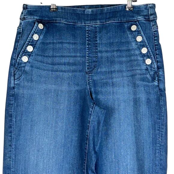 Chico's Wide Leg Ankle U.S Sz 10R (1.5) Dark Blue Pull-On Jeans Buttoned Pockets - Picture 2 of 11